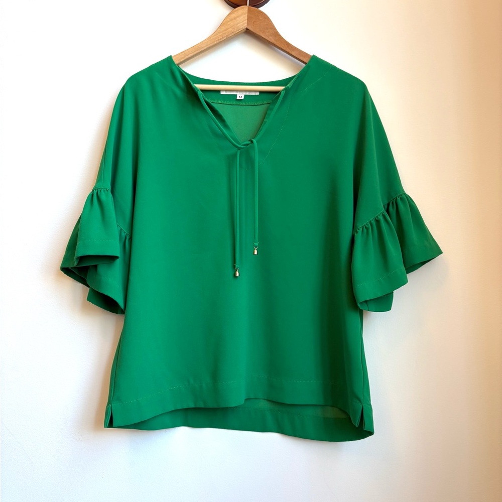 Trina Turk Green Flutter Sleeve Blouse